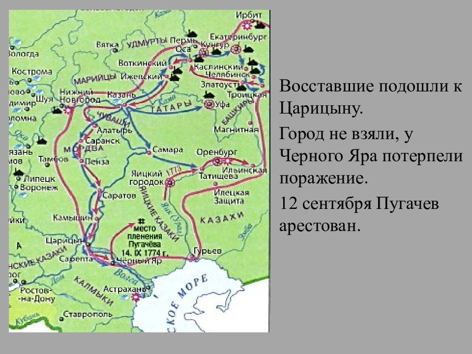 Восстание пугачева карта боевых действий