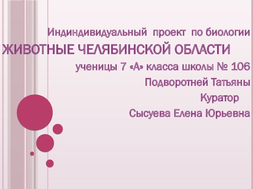 Индиндивидуальный проект по биологии ЖИВОТНЫЕ ЧЕЛЯБИНСКОЙ ОБЛАСТИ ученицы 7 «А»