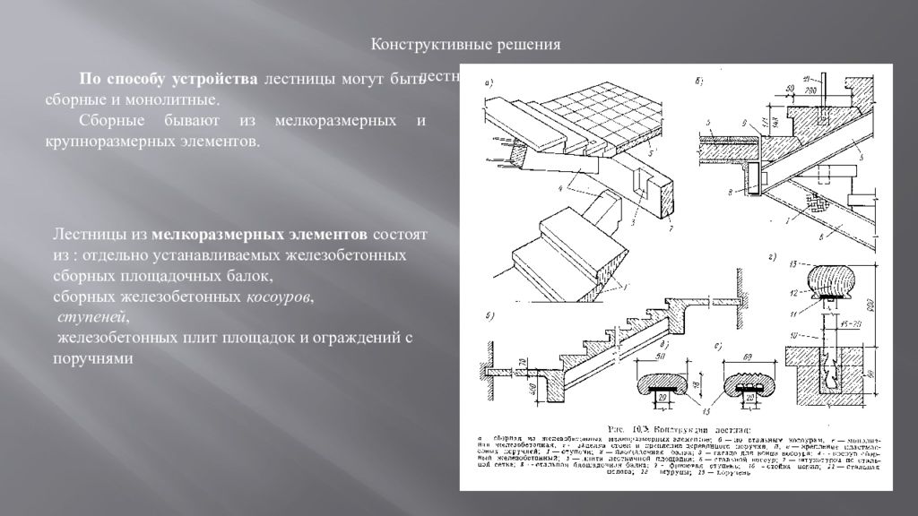 Конструктивные решения. Разрез лестницы из мелкоразмерных элементов. Конструктивное решение лестниц из крупноразмерных элементов. Конструктивные решения лестниц из мелкоразмерных элементов. Лестниц из мелкоразмерных и крупноразмерных элементов..