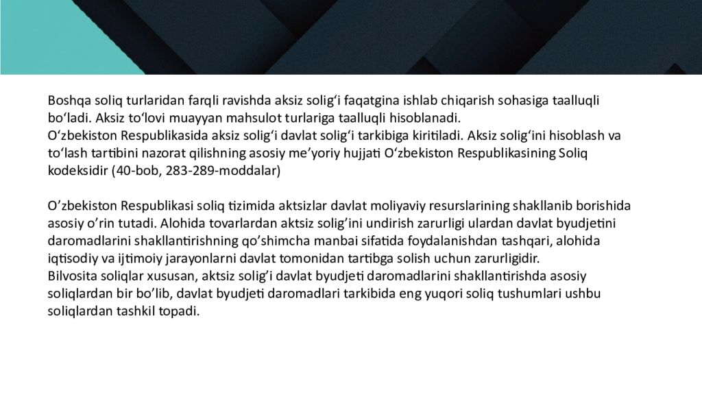 Axrorbek Dexqonov
Aktsiz Solig'i Axrorbek Dexqonov Aktsiz Solig'i