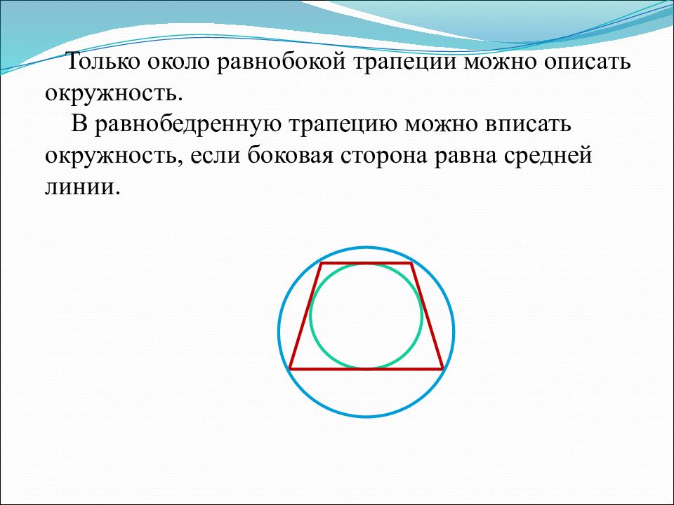 В равнобедренную трапецию можно вписать окружность