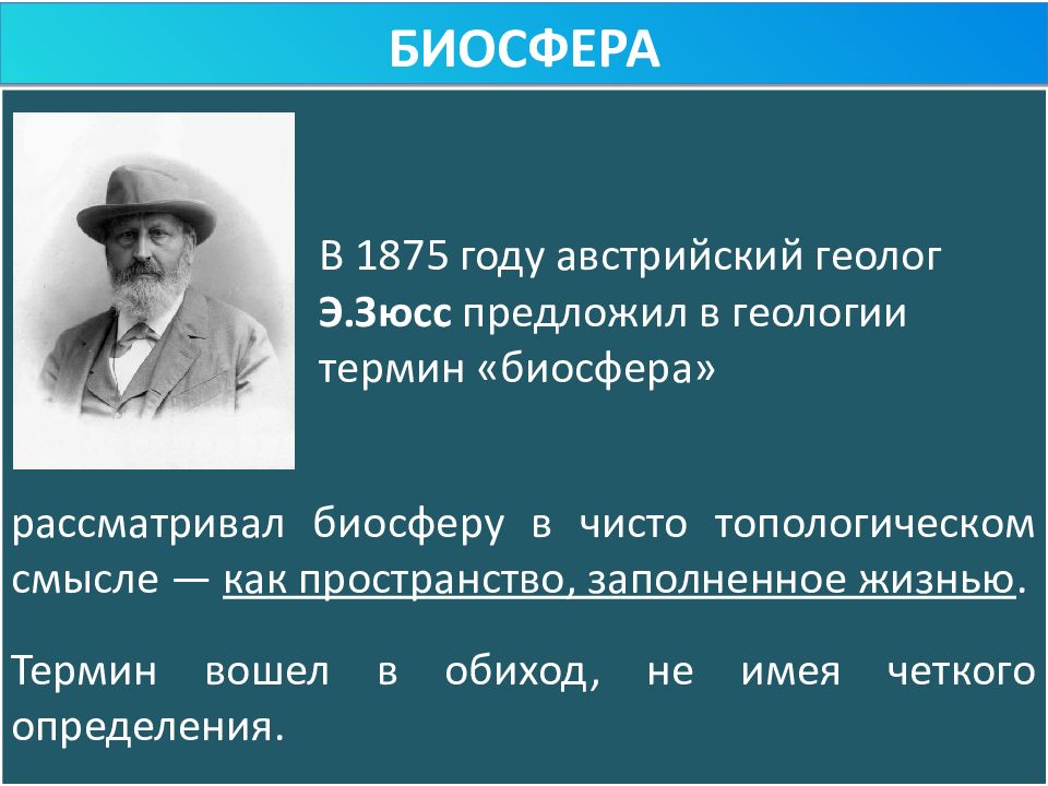 Термин биосфера. Зюсс Биосфера. Термин Биосфера был предложен в 1875.