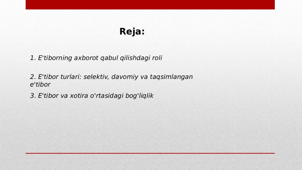 Muhandislik psixologiyasi fanidan Mavzu: Axborotni qabul qilishda eʼtiborning