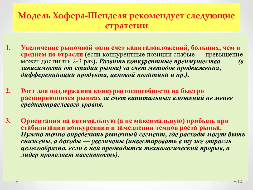 Рекомендуем следующие. Модель Хофера-Шенделя. Матрица Hofer Schendel. Стратегия увеличения доли рынка. Анализ эволюции рынка: модель Hofer / Schendel.