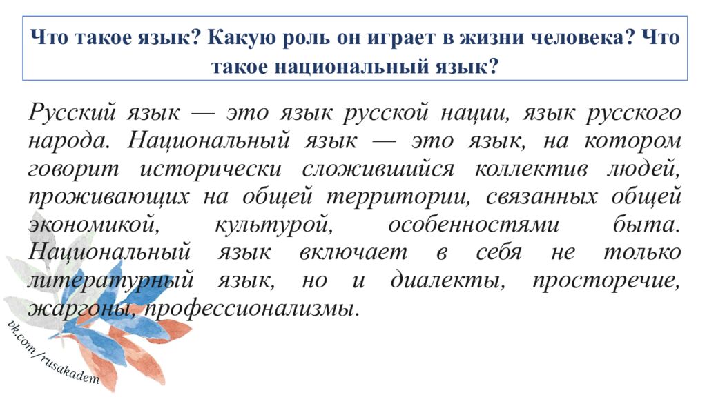 Что такое язык? Какую роль он играет в жизни человека? Что такое национальный язык?