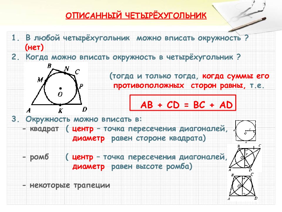 Как нарисовать вписанный четырехугольник