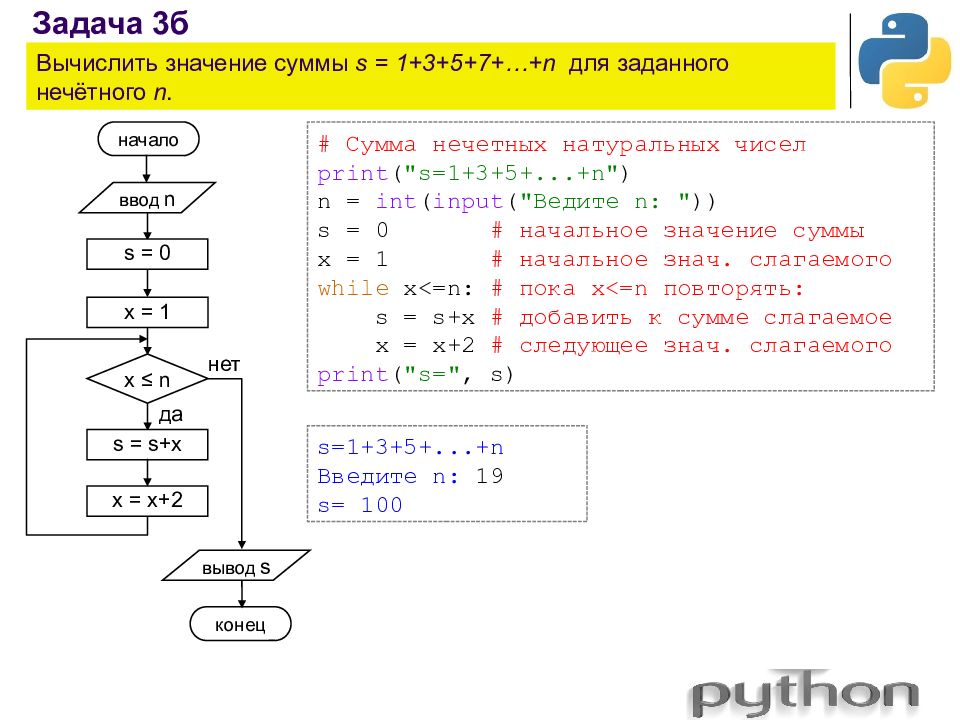 Сумма нечетных чисел в питоне. Как в питоне с for вычислить сумму.