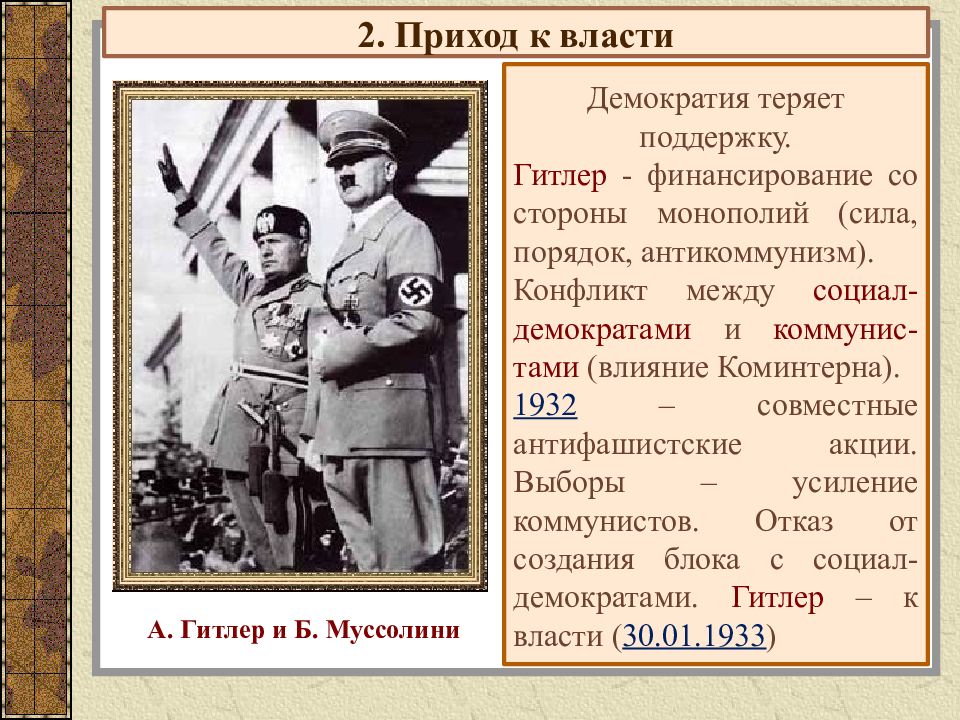 Приход к власти италии. Приход Гитлера к власти. Приход Гитлера к власти в Германии. Приход к власти Гитлера и Муссолини. Январь 1933 г. − приход Гитлера к власти в Германии.