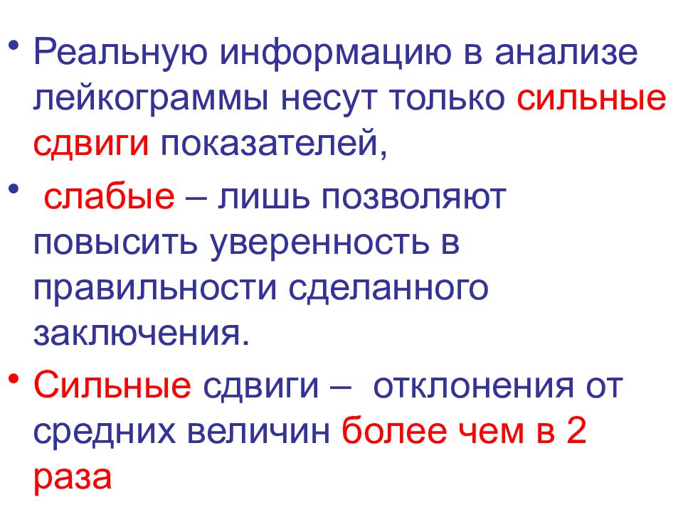 Реальная информация. Заключение по белой крови. Отклонение белой крови. Принятая и реальная информация..