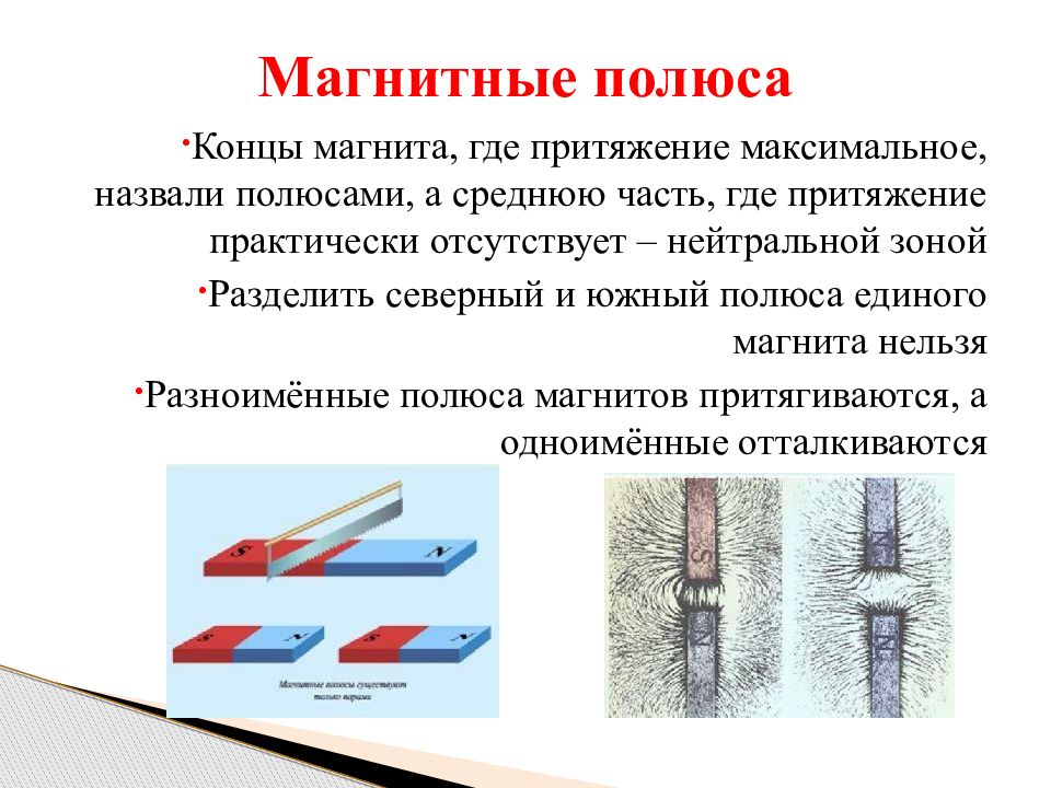 Полосовой магнит распилили пополам как показано на рисунке какими магнитными полюсами станут концы