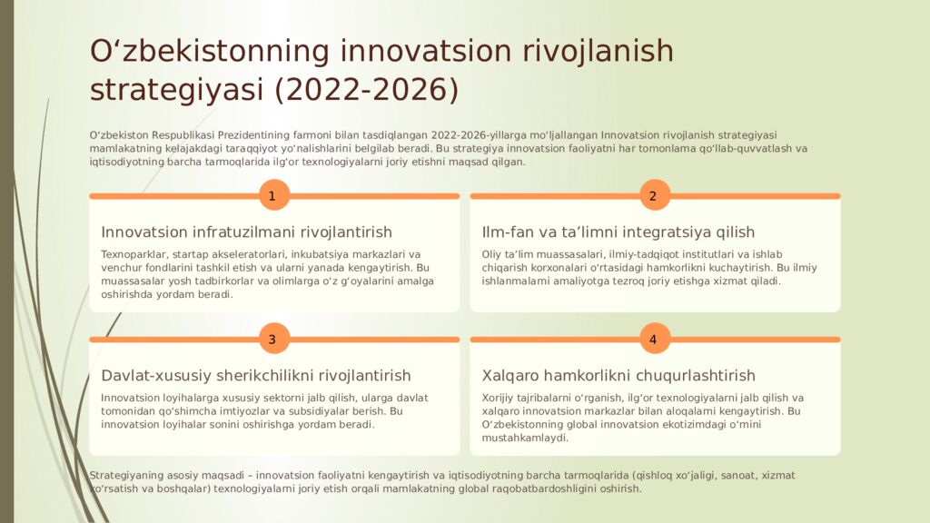 Innovatsiya va Texnologik Rivojlanish: O‘zbekistonning Kelajagi O‘zbekiston