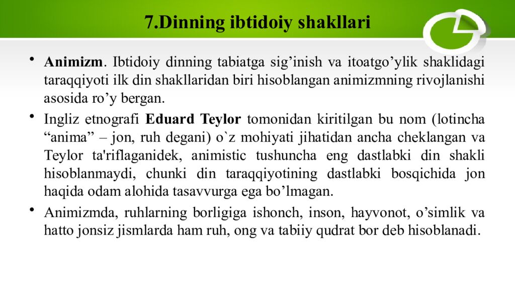 7.Dinning ibtidoiy shakllari