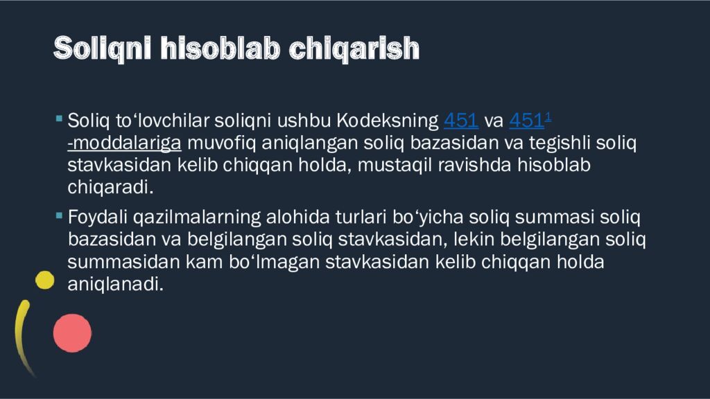 Soliqni hisoblab chiqarish