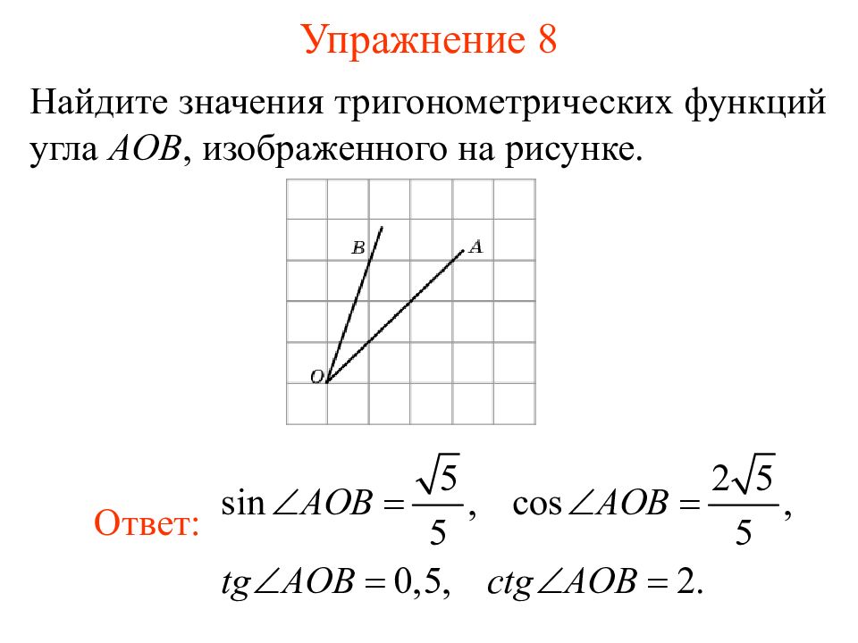 Найдите косинус угла aob изображенного на рисунке