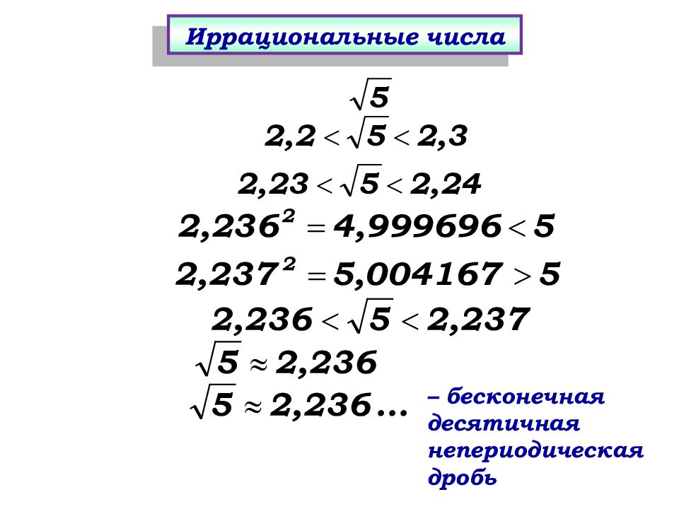 Иррациональные числа. Алгебра 8 класс