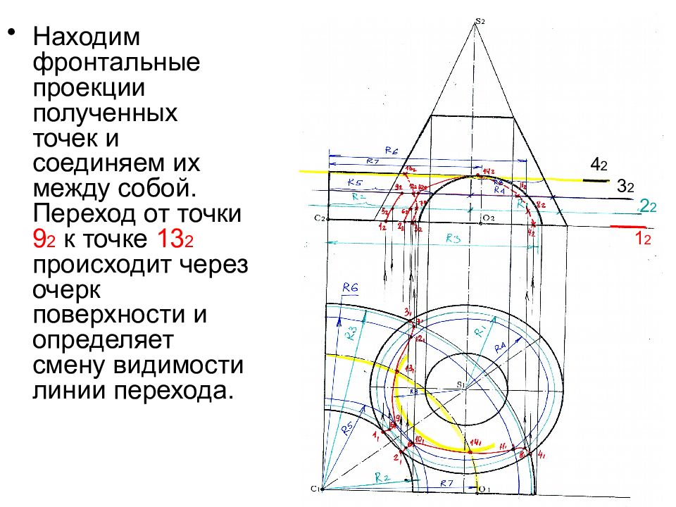 Фронтальная проекция линии. Точка изменения видимости. Точку изменения видимости линии. Точка смены видимости фронтальной проекции линии пересечения. Точка изменения видимости линии на плоскости.