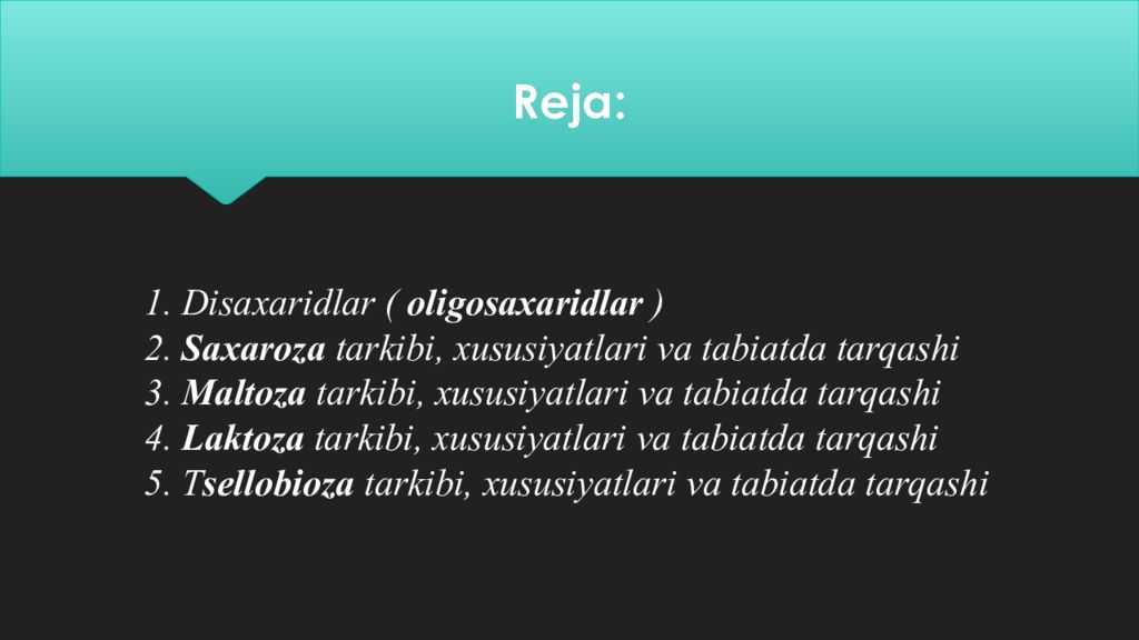 Disaxaridlarning siklotautoizomeriyasi Reja :