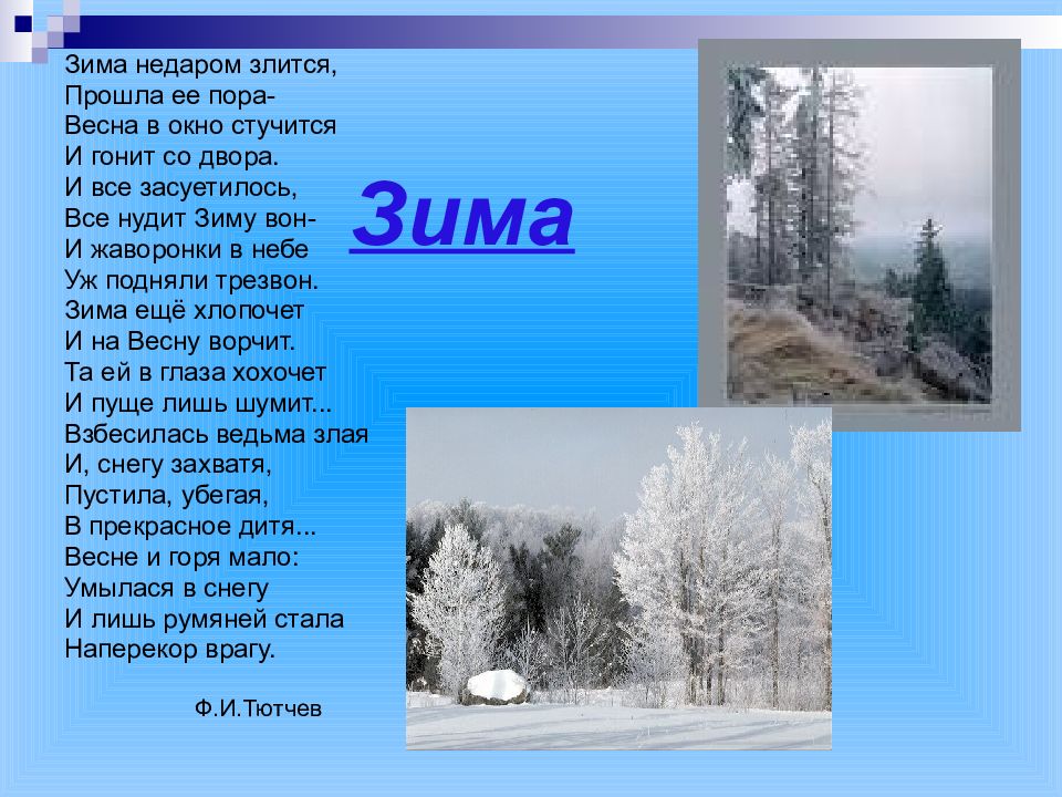 В стекла окон стучал. Фёдор Иванович Тютчев стих про зиму.