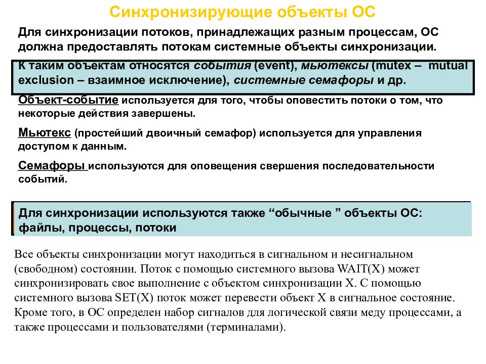 Синхронизация потоков объекты синхронизации. Механизмы синхронизации процессов. Синхронизация объектов.