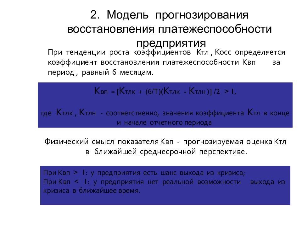 Коэффициент восстановления. Прогнозирование платежеспособности. Восстановление платежеспособности предприятия. Прогнозирование платежеспособности предприятия. Модели платежеспособности предприятий.