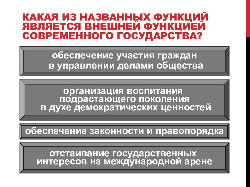 Функцией государства является. Какая функция является внешней функцией государства. Современное понимание государства. Признаки и функции государства обеспечение правопорядка.