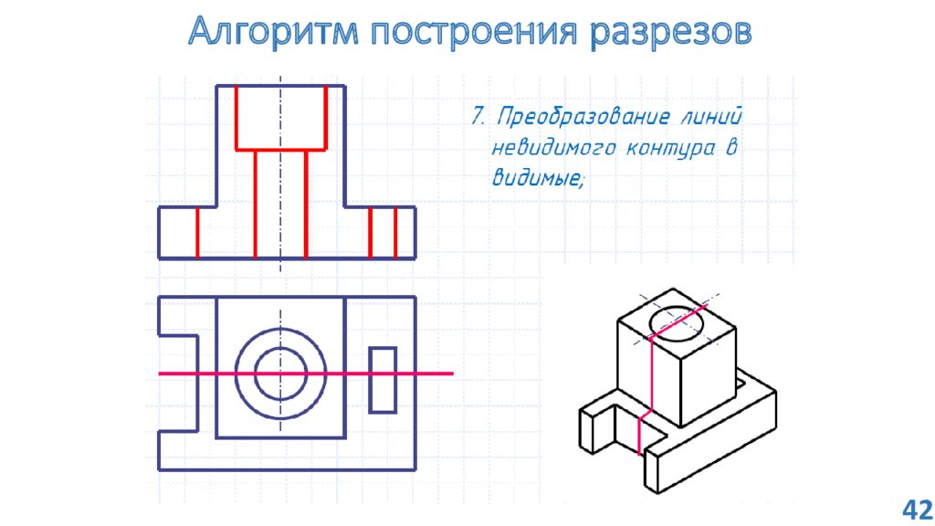 Четвертой разрез. Алгоритм выполнения разреза. Разрез фигуры черчение. Разрез фигуры Инженерная Графика. Разрез и сечение фигуры.