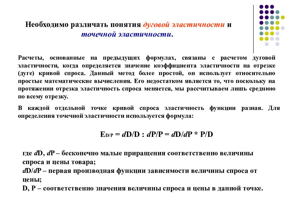 Какое определение соответствует термину предложение. Эластичность спроса на отрезке. Точечная и дуговая эластичность. Понятие эластичности спроса. Точечная и дуговая эластичность спроса.