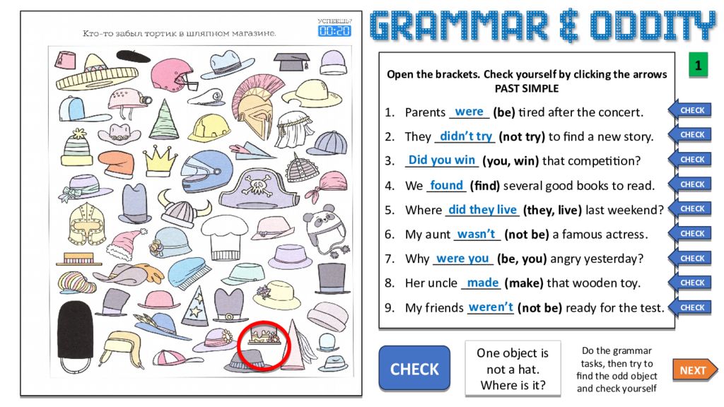 1 Do the grammar tasks, then try to find the odd object and check yourself One