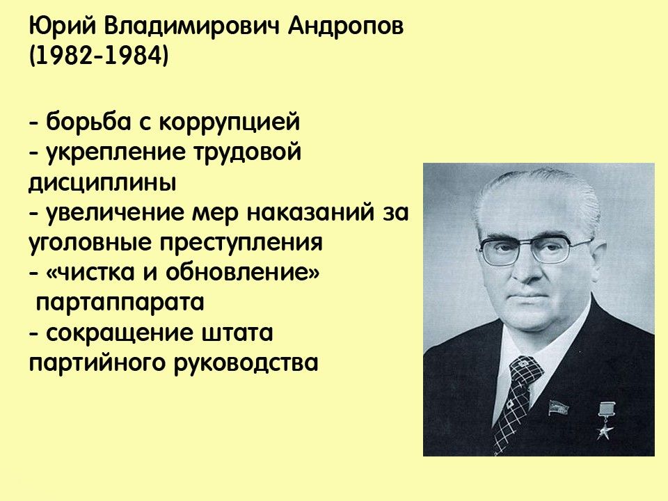 Андропов биография кратко. Ю В Андропов годы правления.