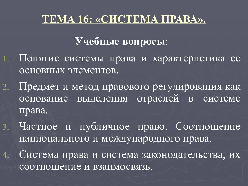 ТЕМА 16: «СИСТЕМА ПРАВА».