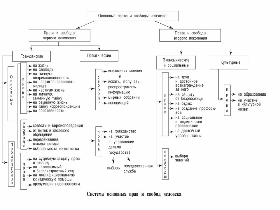 Классификация конституционных прав и свобод личности схема
