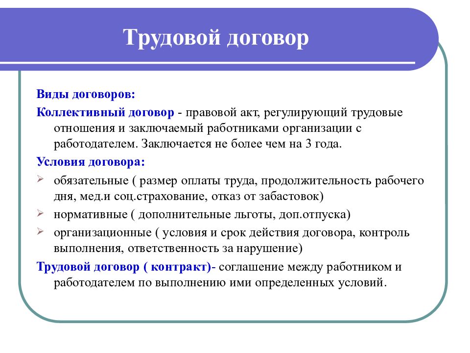 Трудовой договор как средство управления в менеджменте 9 класс технология презентация