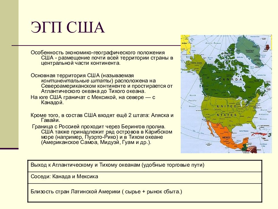 Положение сша по отношению к соседним странам эгп плану