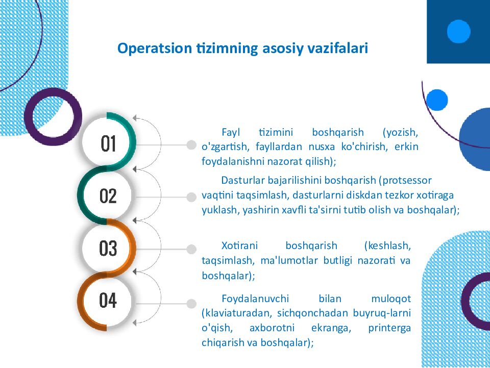 OPERATSION TIZIMLAR Windows 1 FreeBSD V redhat soiaris = •5 Sun Cobalt
