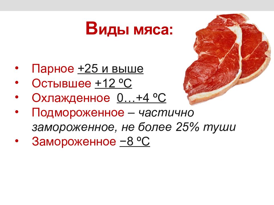 Распределите названия термических состояний мяса в зависимости от температуры с картинками