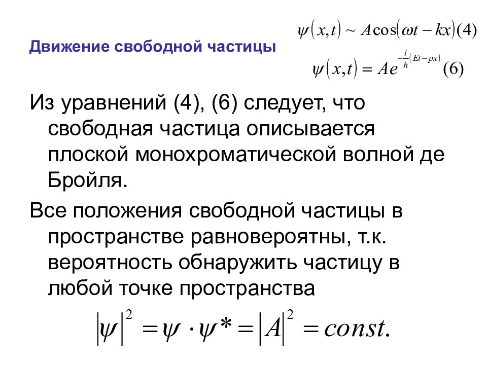 Уравнение шредингера для свободной частицы. Свободная частица. Описать по уравнению Шредингера движение свободной частицы..