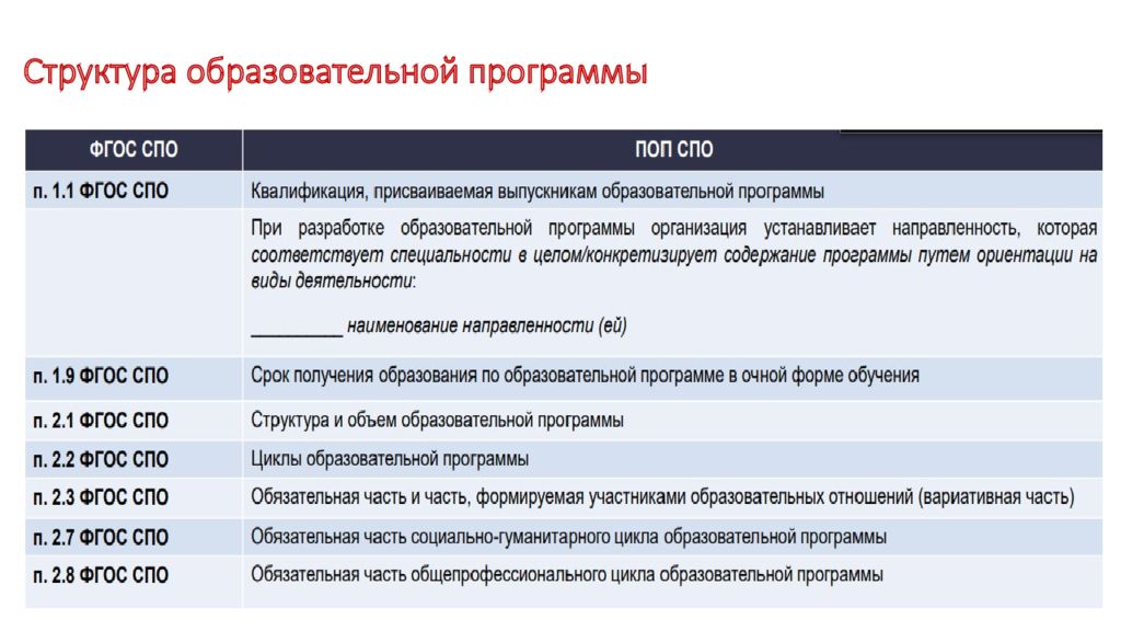 Структура образовательной программы