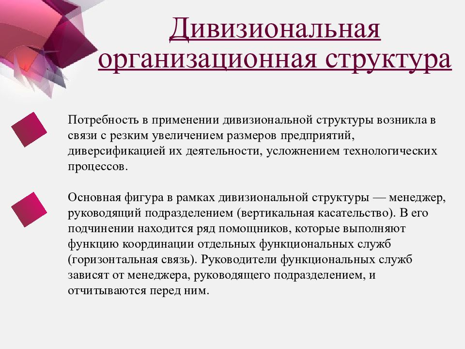 Возникнуть структура. Должностные обязанности дивизионального менеджера.