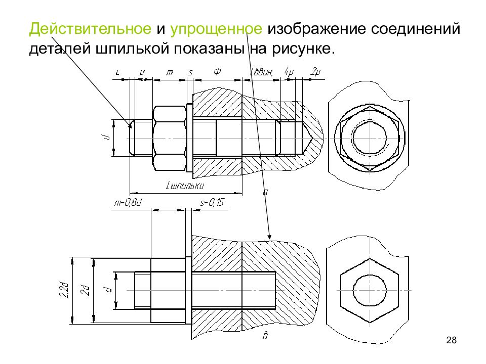 Упрощенное изображение шпилечного соединения 9 класс