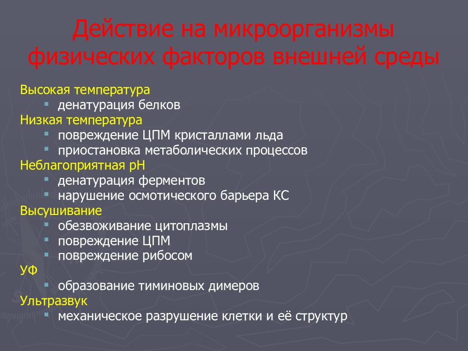 Какие факторы действуют. Действие физических факторов на микроорганизмы. Физические факторы влияющие на микроорганизмы. Физические факторы действующие на микроорганизмы. Влияние физических факторов на микроорганизмы.