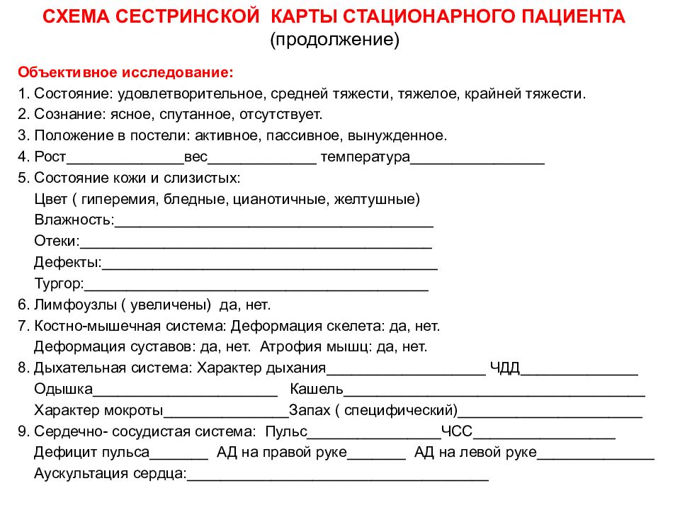 Сестринская карта педиатрическая больного ребенка