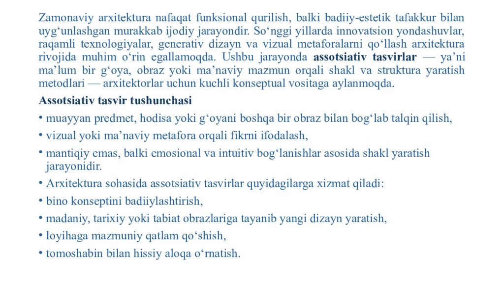 Arxitekturaviy innovatsiyaga everestik yondashuv usullari. Zamonaviy