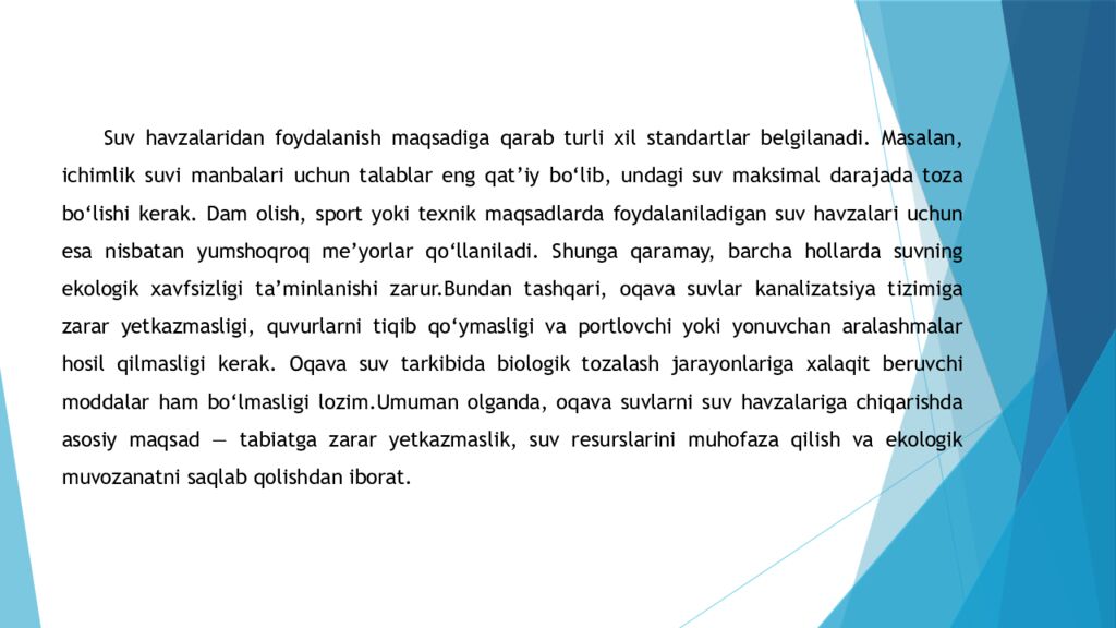 Mavzu: Suv havzalariga ifloslovchi modda oqizishdan keladigan ziyonni hisoblash