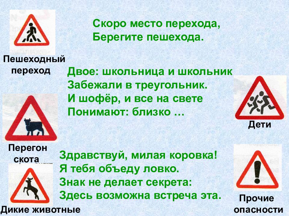 Знаки доклады. Двое школьница и школьник заскочили в треугольник знак дорожный.