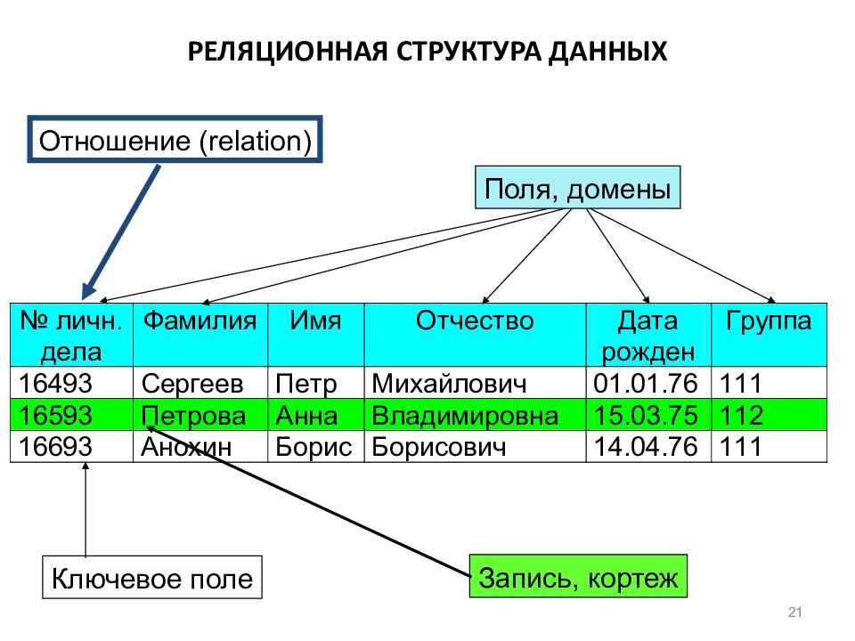 Реляционная организация данных. Реляционная база данных. Структура таблицы базы данных. Структура реляционной СУБД. Структура реляционных баз данных.
