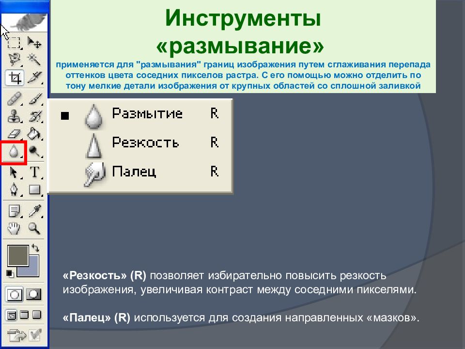 Размывание резкость относится к.