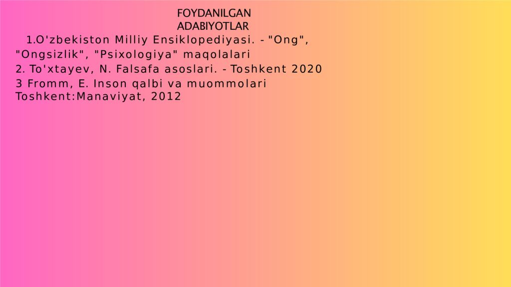 FOYDANILGAN ADABIYOTLAR