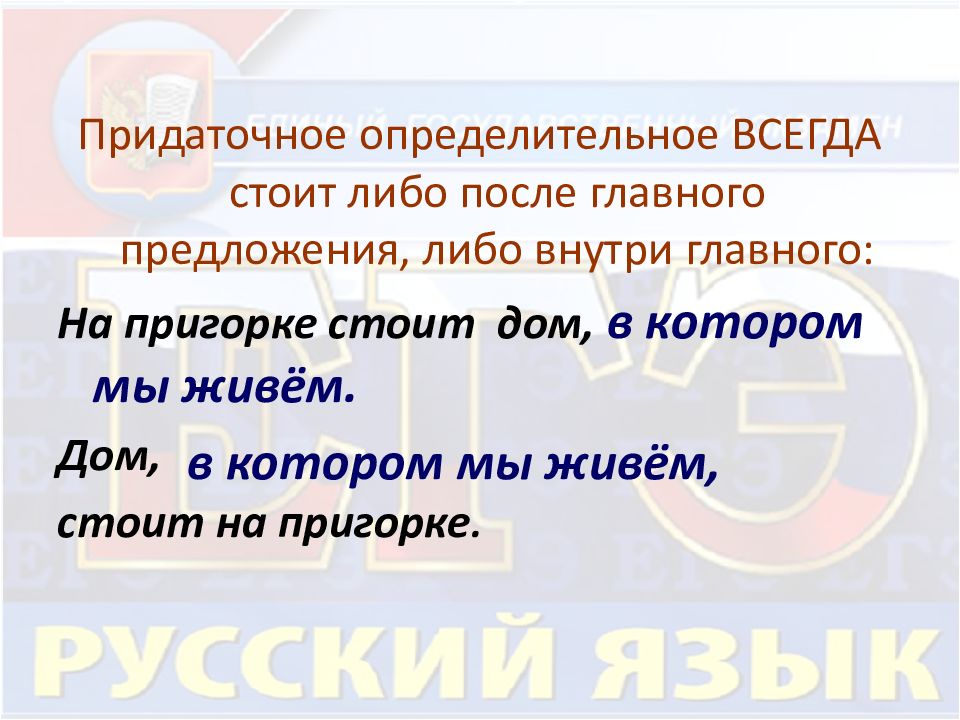 Всегда предложение. Придаточное предложение внутри главного. Придаточное предложение всегда стоит после главного. Придаточное определительное внутри главного. Придаточное предложение всегда стоит после главного предложения.