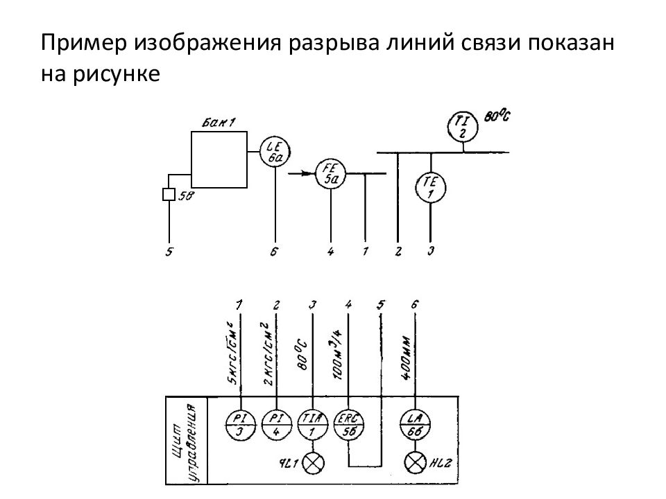 Обрыв линии связи на электрической схеме