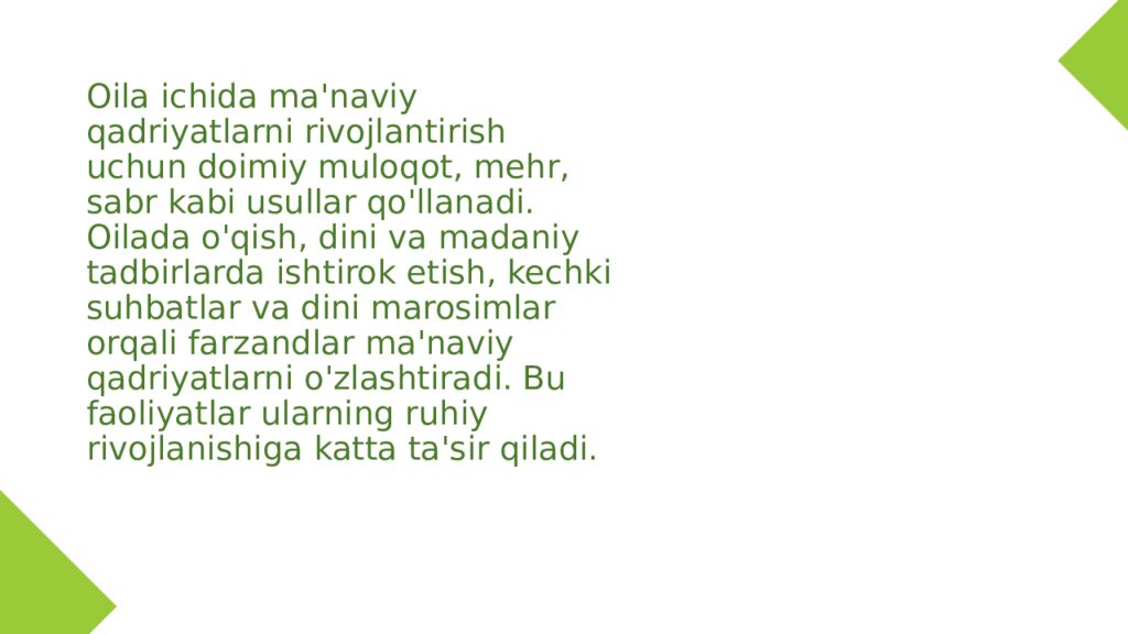 Oila farzandlarini ma'naviy tahdidlarni himoya qilish